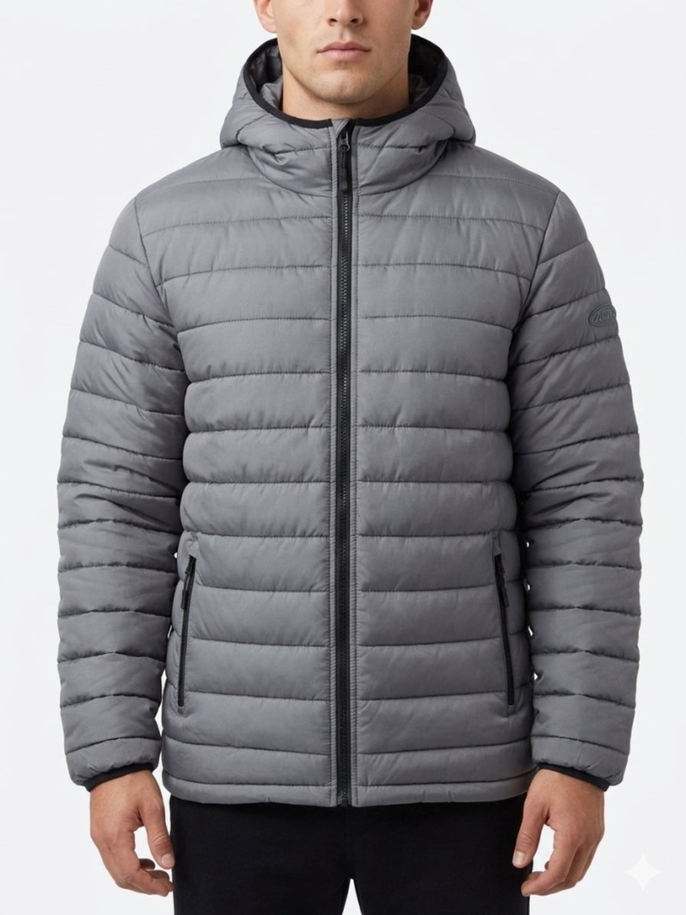 NWT Aeropostale Aero Impact Hooded Puffer Jacket Metallic Gray Men's Size XL